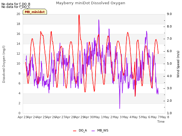 plot of Mayberry miniDot Dissolved Oxygen