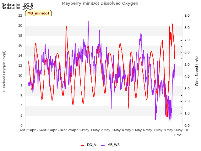 plot of Mayberry miniDot Dissolved Oxygen