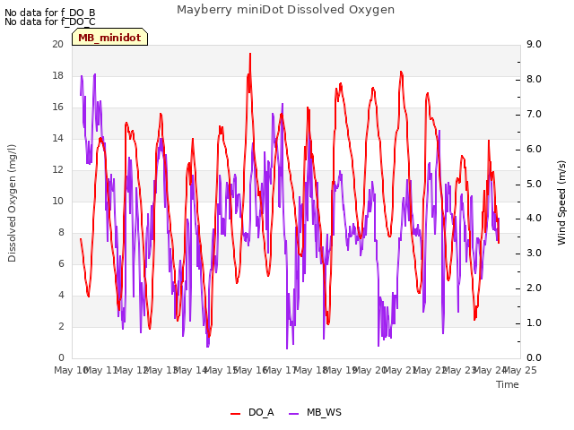 plot of Mayberry miniDot Dissolved Oxygen