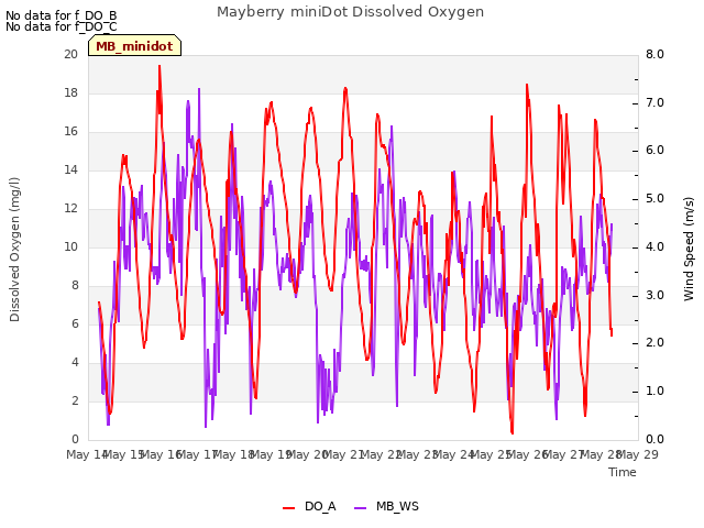 plot of Mayberry miniDot Dissolved Oxygen