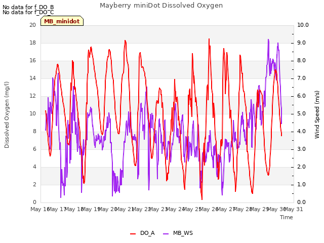 plot of Mayberry miniDot Dissolved Oxygen