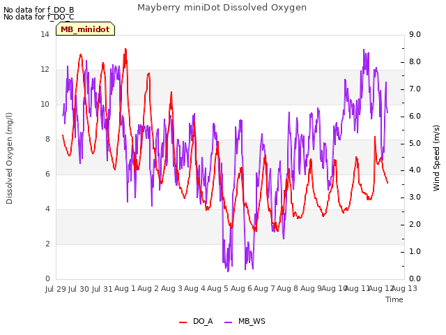 plot of Mayberry miniDot Dissolved Oxygen