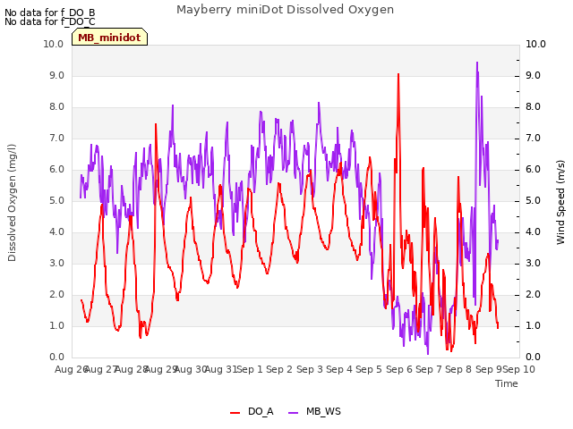 plot of Mayberry miniDot Dissolved Oxygen