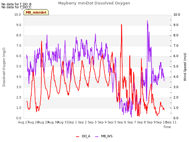 plot of Mayberry miniDot Dissolved Oxygen