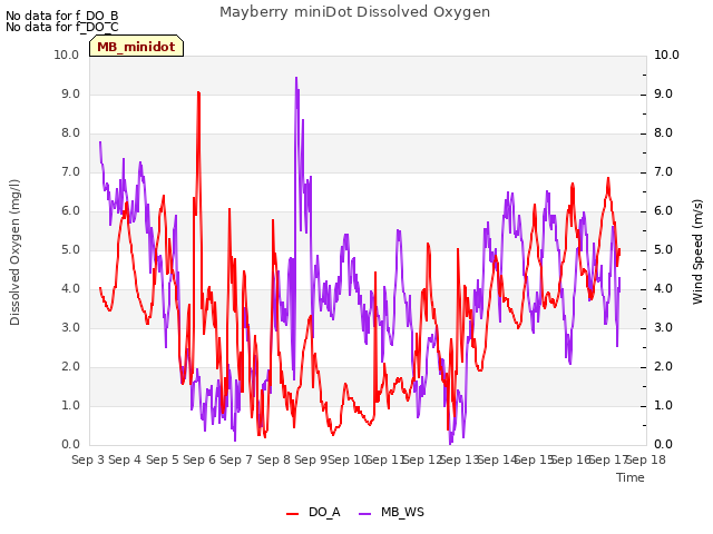 plot of Mayberry miniDot Dissolved Oxygen