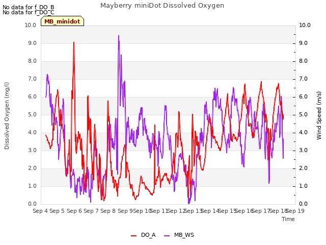 plot of Mayberry miniDot Dissolved Oxygen