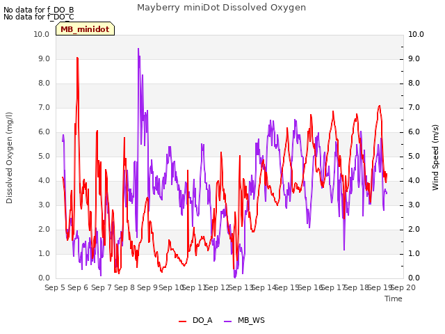 plot of Mayberry miniDot Dissolved Oxygen