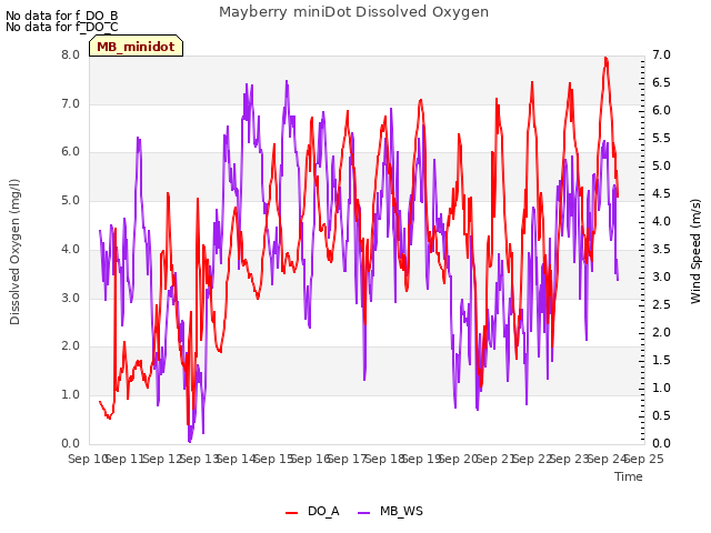 plot of Mayberry miniDot Dissolved Oxygen