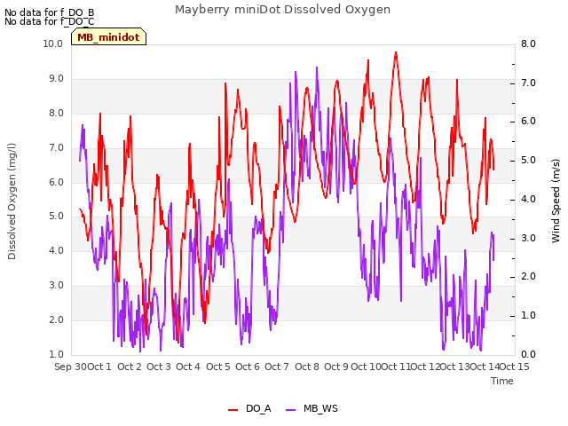 plot of Mayberry miniDot Dissolved Oxygen