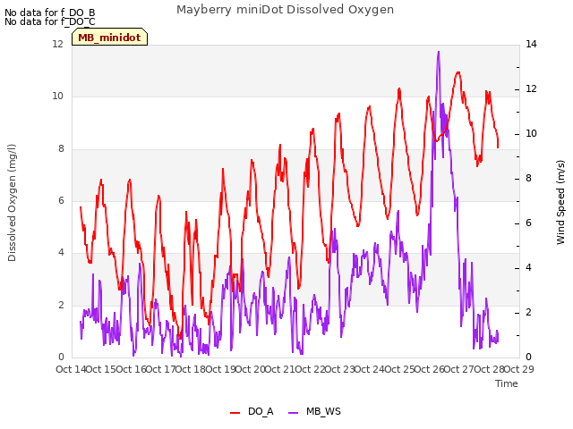 plot of Mayberry miniDot Dissolved Oxygen