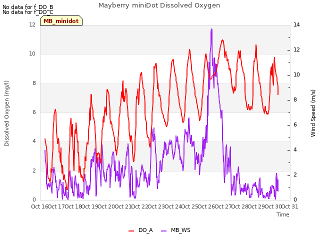 plot of Mayberry miniDot Dissolved Oxygen