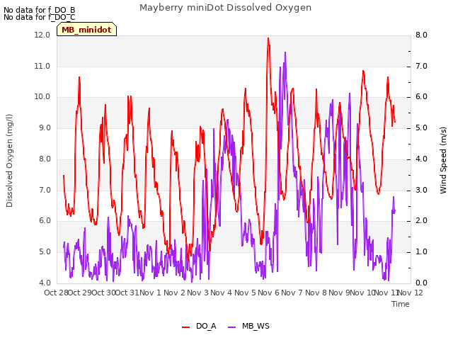 plot of Mayberry miniDot Dissolved Oxygen