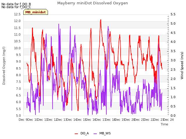 plot of Mayberry miniDot Dissolved Oxygen