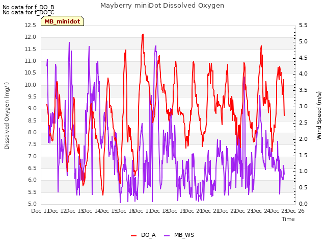 plot of Mayberry miniDot Dissolved Oxygen