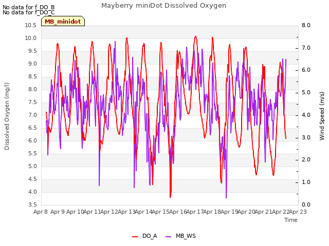 plot of Mayberry miniDot Dissolved Oxygen