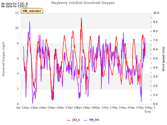 plot of Mayberry miniDot Dissolved Oxygen