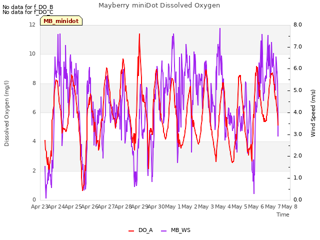 plot of Mayberry miniDot Dissolved Oxygen