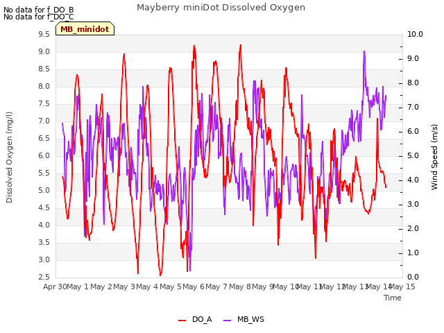 plot of Mayberry miniDot Dissolved Oxygen