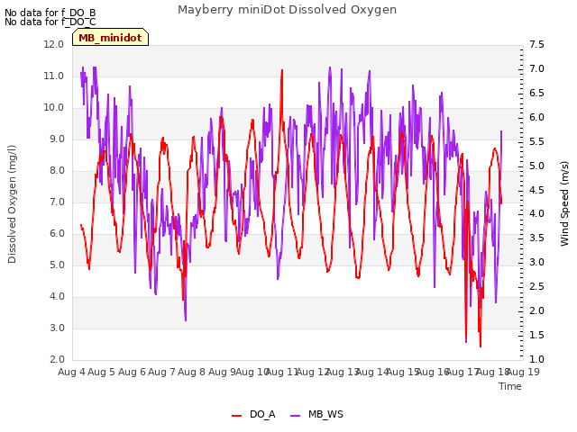 plot of Mayberry miniDot Dissolved Oxygen