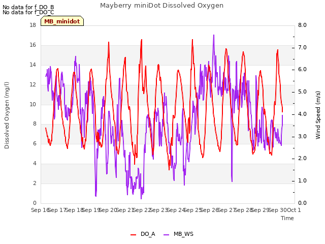 plot of Mayberry miniDot Dissolved Oxygen