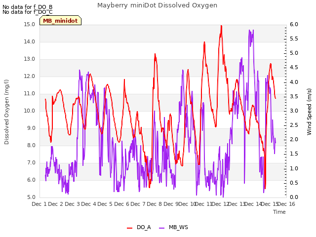 plot of Mayberry miniDot Dissolved Oxygen