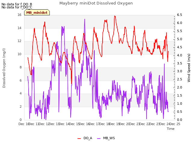 plot of Mayberry miniDot Dissolved Oxygen