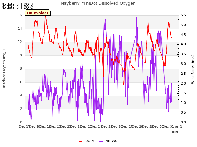 plot of Mayberry miniDot Dissolved Oxygen