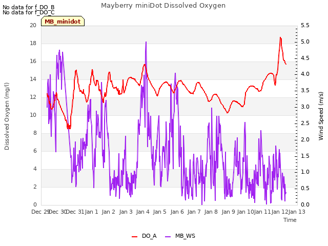 plot of Mayberry miniDot Dissolved Oxygen