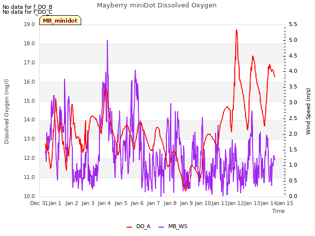 plot of Mayberry miniDot Dissolved Oxygen