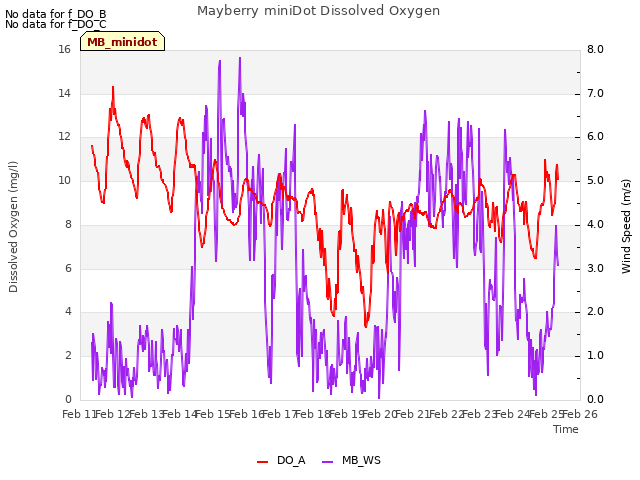 plot of Mayberry miniDot Dissolved Oxygen