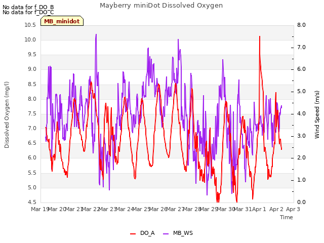 plot of Mayberry miniDot Dissolved Oxygen