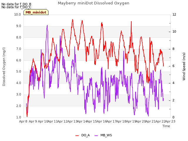 plot of Mayberry miniDot Dissolved Oxygen