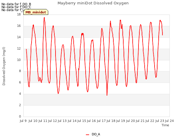 plot of Mayberry miniDot Dissolved Oxygen