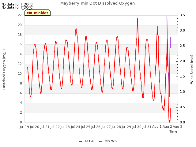 plot of Mayberry miniDot Dissolved Oxygen