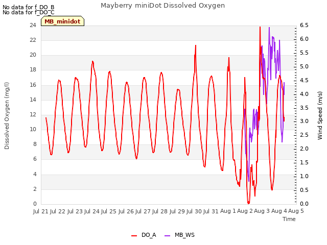 plot of Mayberry miniDot Dissolved Oxygen