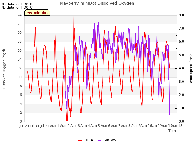 plot of Mayberry miniDot Dissolved Oxygen