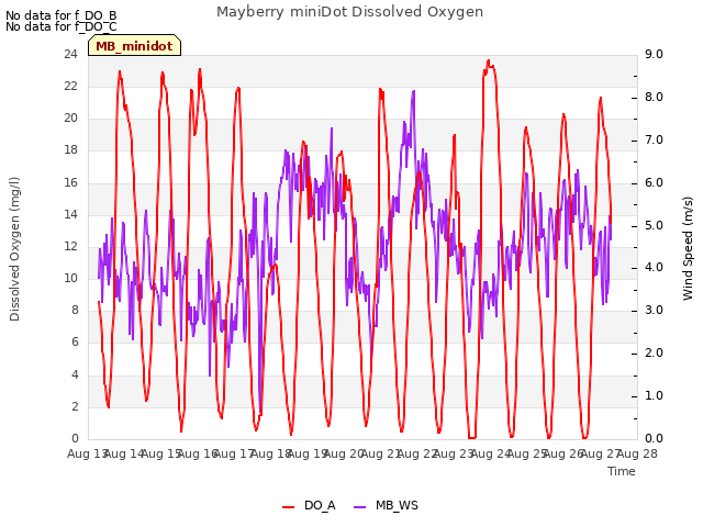 plot of Mayberry miniDot Dissolved Oxygen