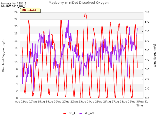 plot of Mayberry miniDot Dissolved Oxygen