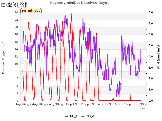 plot of Mayberry miniDot Dissolved Oxygen