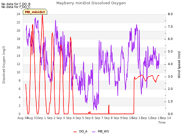 plot of Mayberry miniDot Dissolved Oxygen