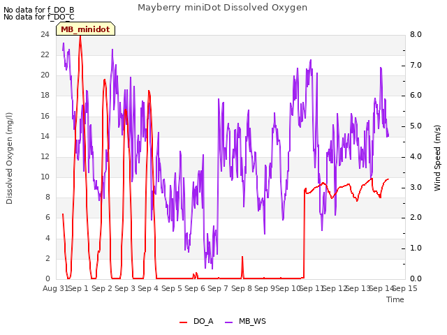 plot of Mayberry miniDot Dissolved Oxygen