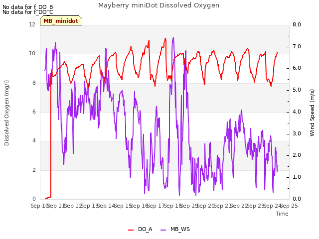 plot of Mayberry miniDot Dissolved Oxygen