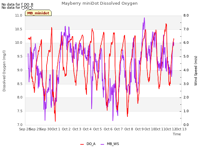 plot of Mayberry miniDot Dissolved Oxygen