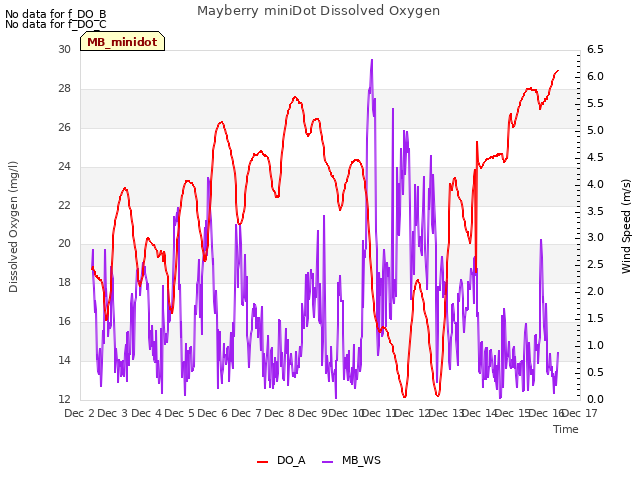 plot of Mayberry miniDot Dissolved Oxygen