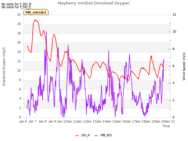 plot of Mayberry miniDot Dissolved Oxygen