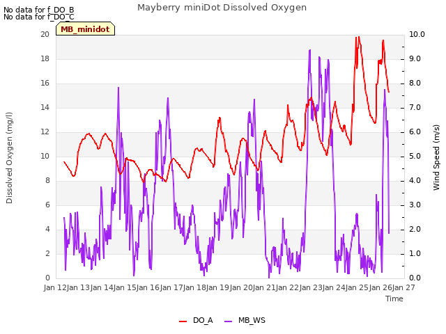 plot of Mayberry miniDot Dissolved Oxygen