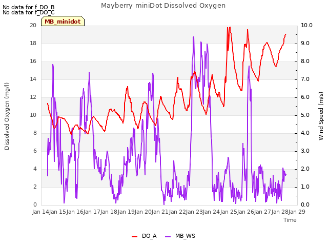 plot of Mayberry miniDot Dissolved Oxygen