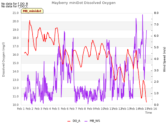 plot of Mayberry miniDot Dissolved Oxygen