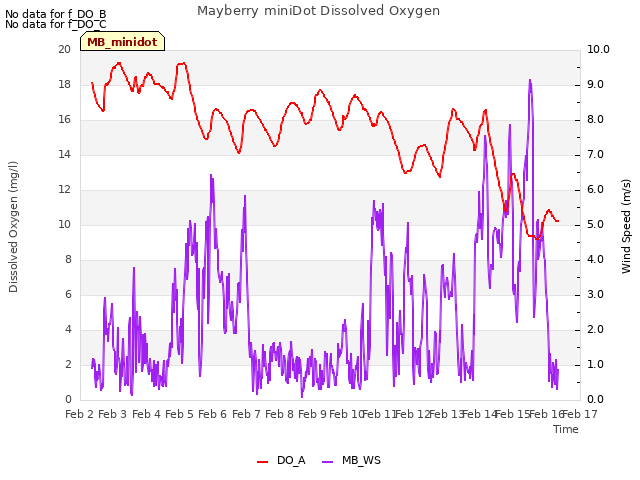 plot of Mayberry miniDot Dissolved Oxygen