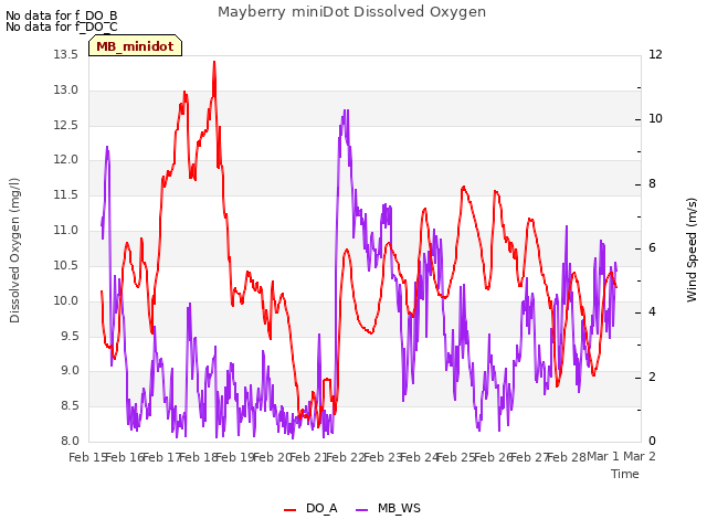 plot of Mayberry miniDot Dissolved Oxygen